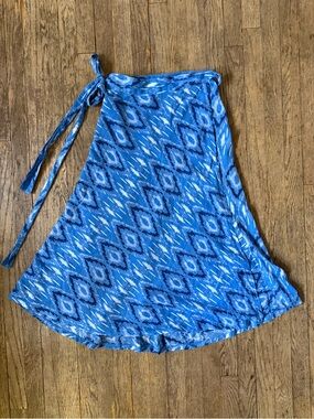 April Cornell Vintage Blue Ikat Wrap Skirt Vacation Bohemian Costal Hippie Artsy